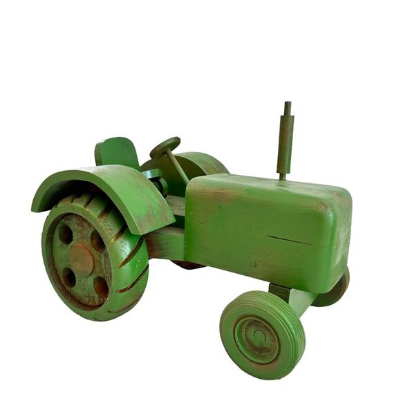 Vintage Farm Tractor Handcrafted Wooden Green Toy Art Display by Walter M Rein - Picture 15 of 15
